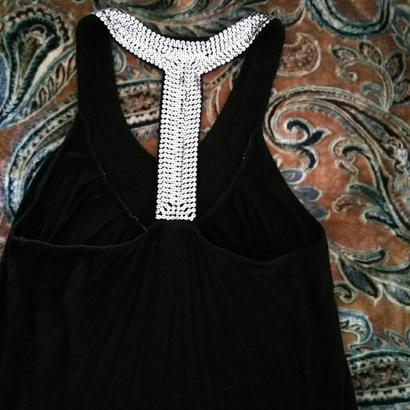 🎆  Black Cotton Sliver Sequin Tank Top - Picture 3 of 6